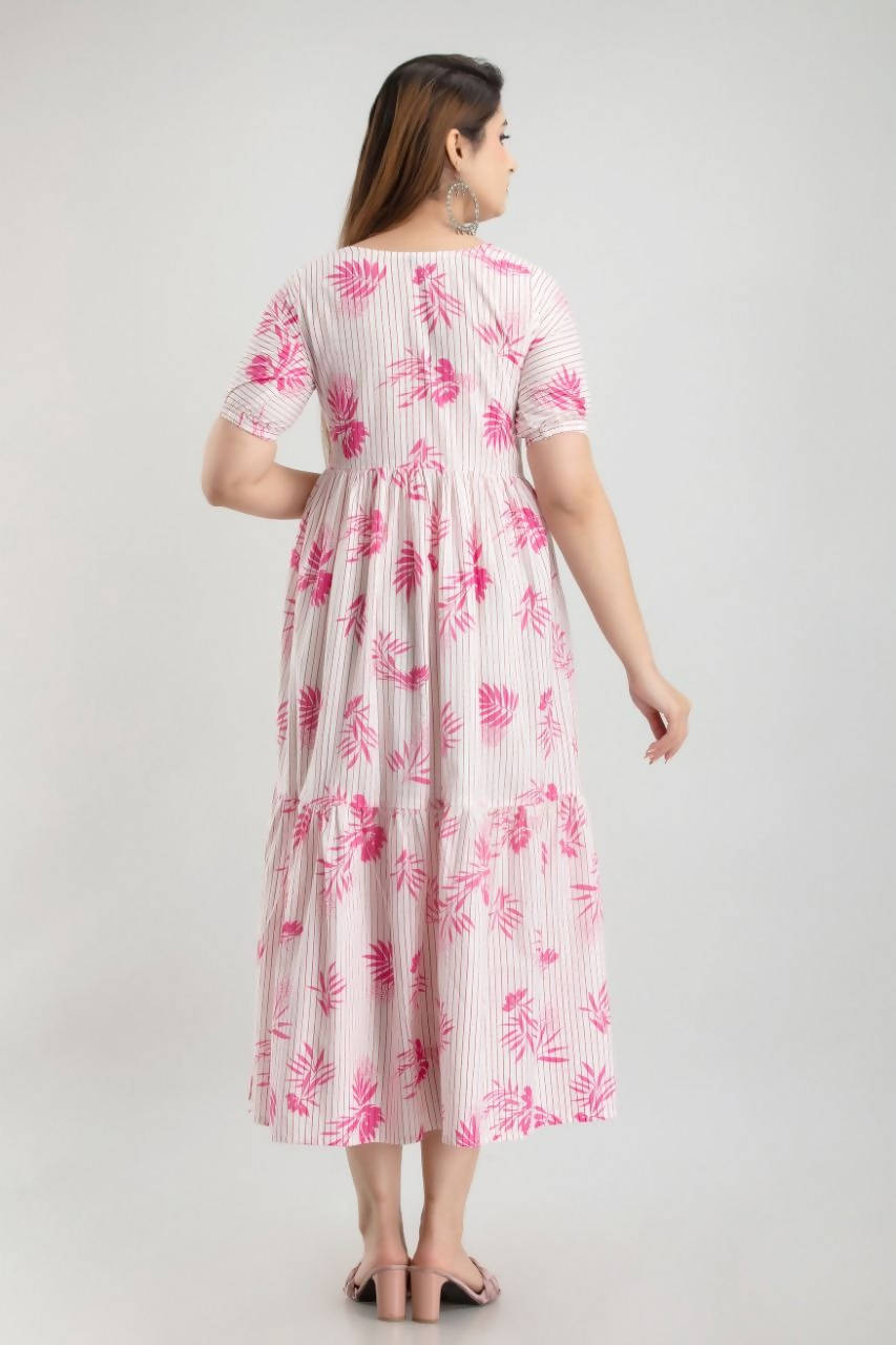 Vamika White and Pink Rayon Printed Beautiful Kurti | Grocsy