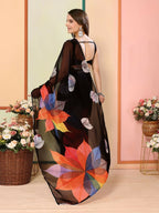 Black Georgette Designer Printed Ready To Wear Saree - Elite | Grocsy