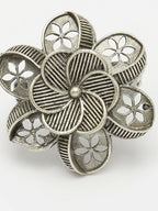 NVR Women's Silver-Toned Floral Shape Adjustable Finger Ring | Grocsy
