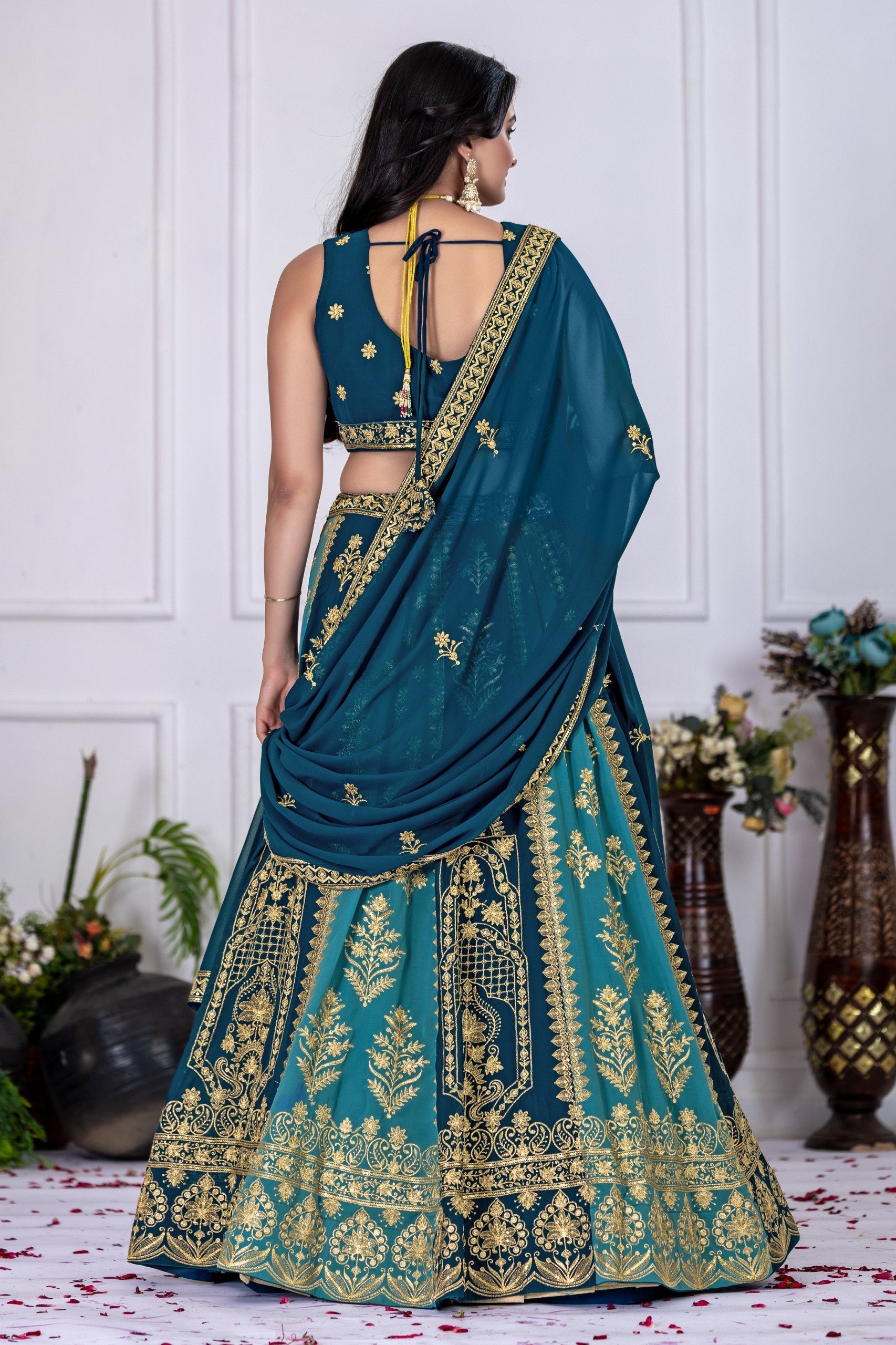 Lehenga Mart Blue Georgette Desigenr Wedding Lehnega Choli | Grocsy