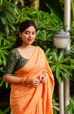 Saffron Jute Silk Woven Design Saree with Unstitched Blouse - A2M | Grocsy