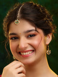 Ruby Raang Gold Green Kundan Earrings And Maang Tikka | Grocsy