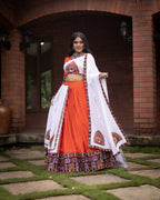 Yash Enterprise Orange Rayon Cotton Embroidery Semi Stitched Navratri Top Chaniya Choli | Grocsy