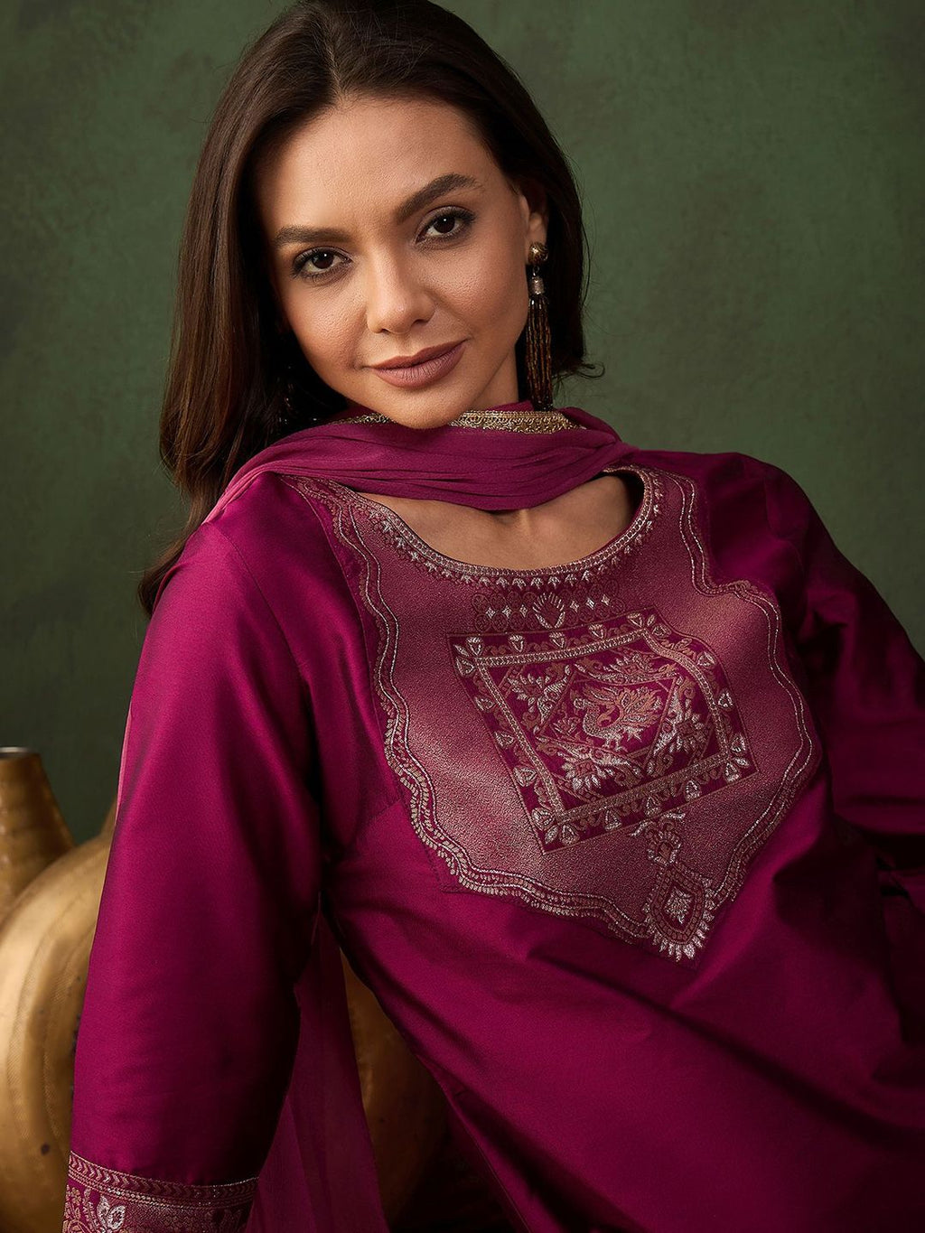 Sangria Woven Design Kurta & Trouser With Dupatta | Grocsy