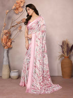 Designer Partywear Peach Bright Moss Satin Patta Fancy Saree - Kanak | Grocsy