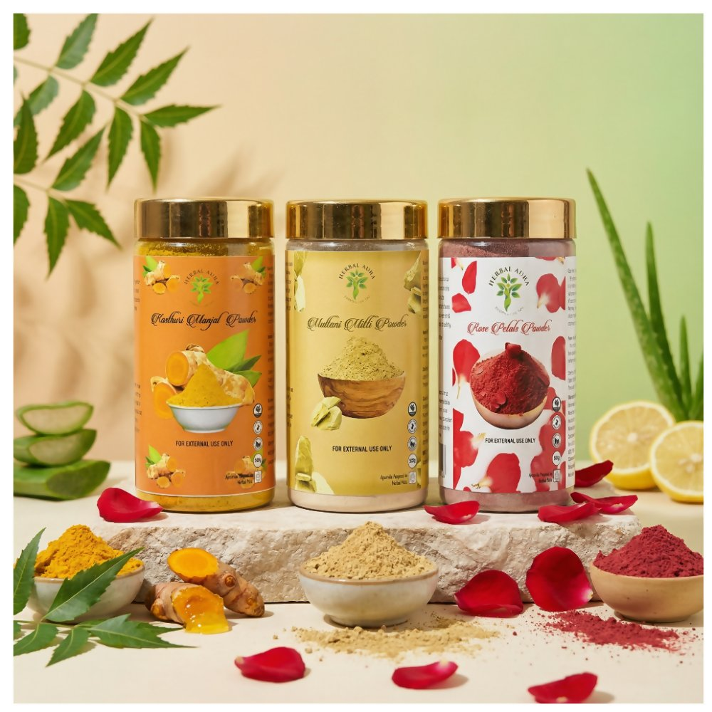 Herbal Aura Rose Petals Powder Kasturimajal Powder Multani Mitti Powder | Grocsy