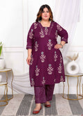 Miravan Women's Plus Size Cotton Fabric Purple Kurta With Palazzo | Grocsy