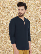 Even Apparels Men's Pure Cotton Blue Kurta | Grocsy