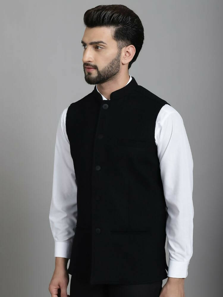 Even Apparels Nehru Jacket With Welt Pockets - Black | Grocsy