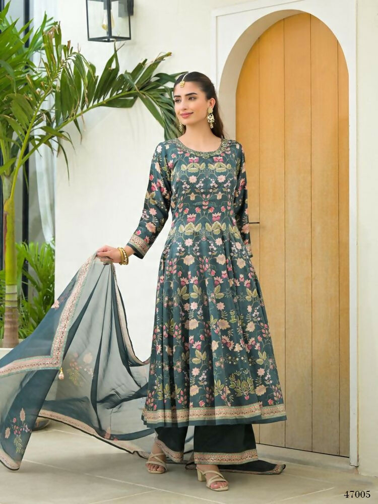 Functional Designer Green Jam Silk Anarkali suit with Dupatta-Anbazaar | Grocsy