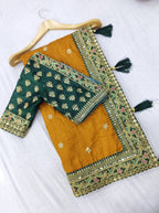 Vamika Mustard Royal Vichitra Silk Sequins,Coding And Thread Multi Work And Havy Work Border Saree | Grocsy