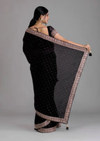 Vamika Black Chinon Zari Embroidery With Sequins Saree | Grocsy