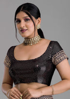 Vamika Black Chinon Zari Embroidery With Sequins Saree | Grocsy