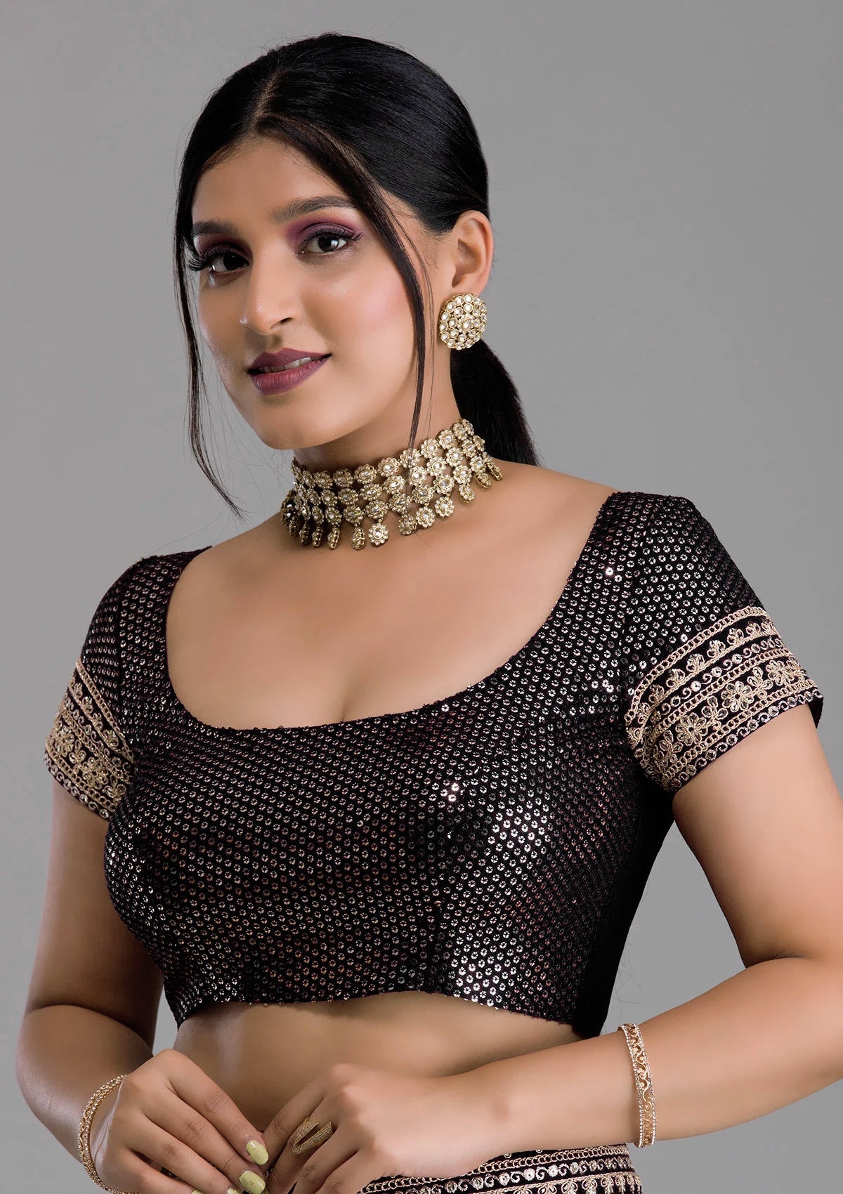 Vamika Black Chinon Zari Embroidery With Sequins Saree | Grocsy