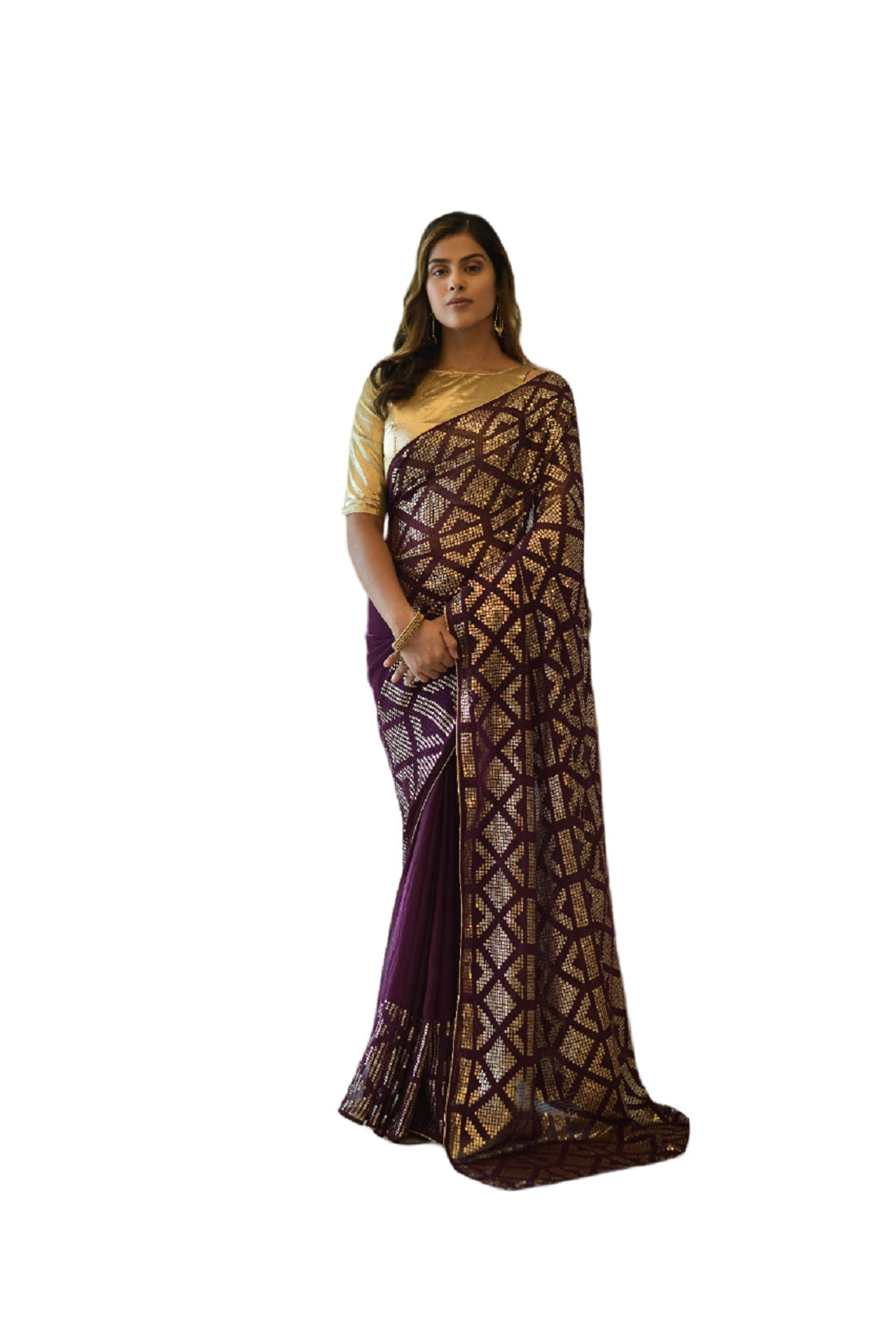 Vamika Purple Georgette Gota Work Saree | Grocsy