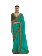 Vamika Sky Royal Vichitra Silk Sequins,Coding And Thread Multi Work And Havy Work Border Saree | Grocsy