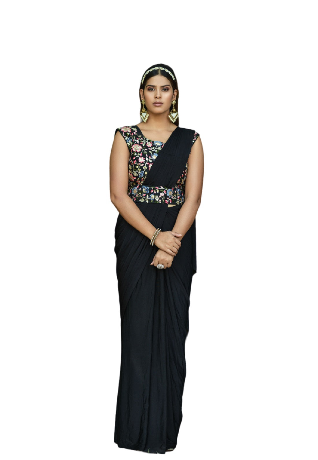Vamika Black Women Ready To Wear Lycra Saree With Heavy Multi Sequins Work Blouse | Grocsy