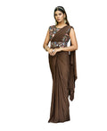 Vamika Brown Women Ready To Wear Lycra Saree With Heavy Multi Sequins Work Blouse | Grocsy