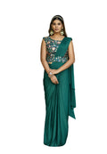 Vamika Aqua Blue Women Ready To Wear Lycra Saree With Heavy Multi Sequins Work Blouse | Grocsy