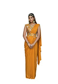 Vamika Mustard Women Ready To Wear Lycra Saree With Heavy Multi Sequins Work Blouse | Grocsy