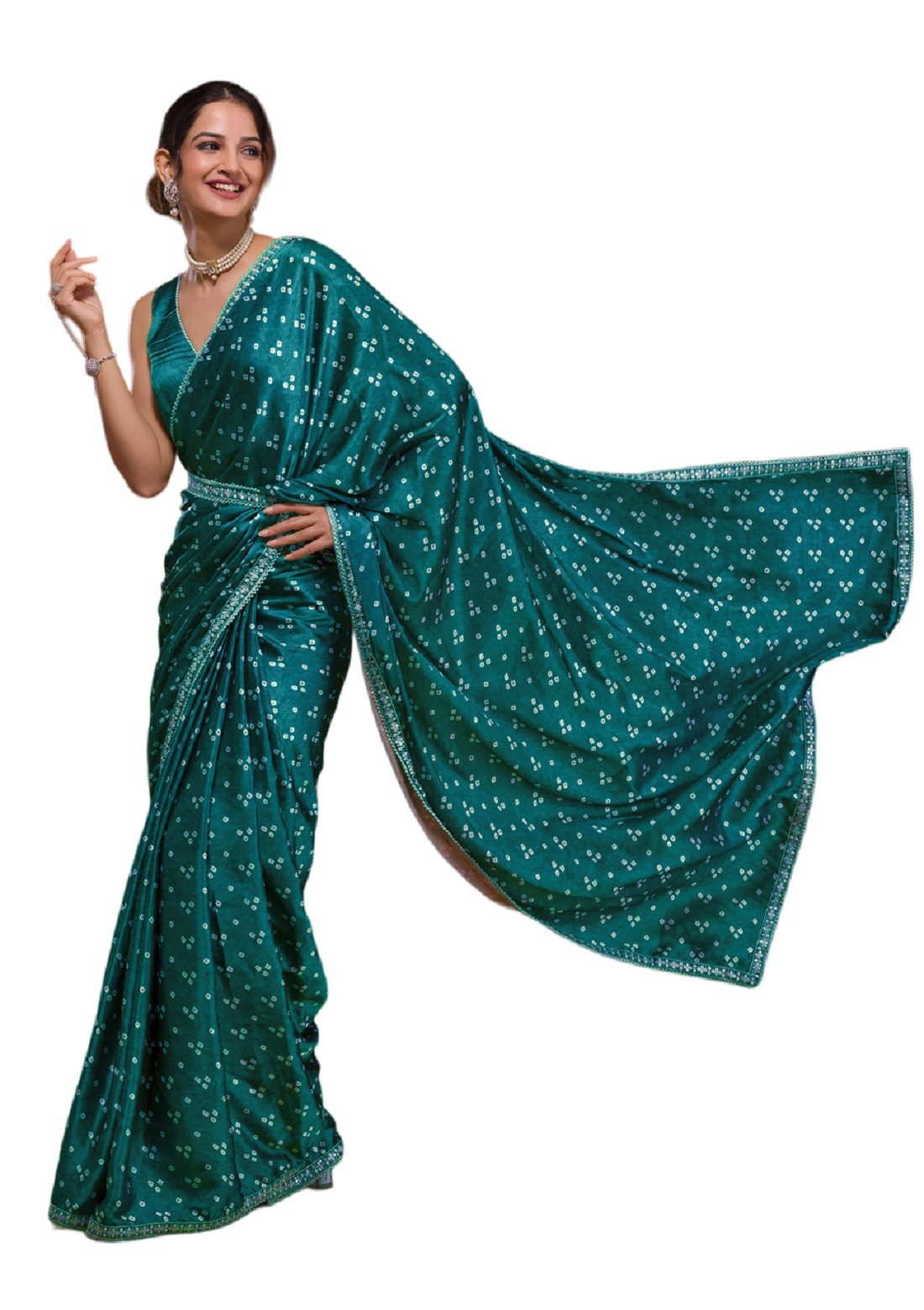 Vamika Aqua Blue Satin Sequins Embroidery Lace Saree | Grocsy