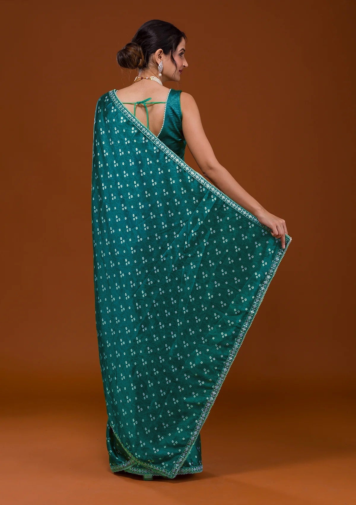 Vamika Aqua Blue Satin Sequins Embroidery Lace Saree | Grocsy