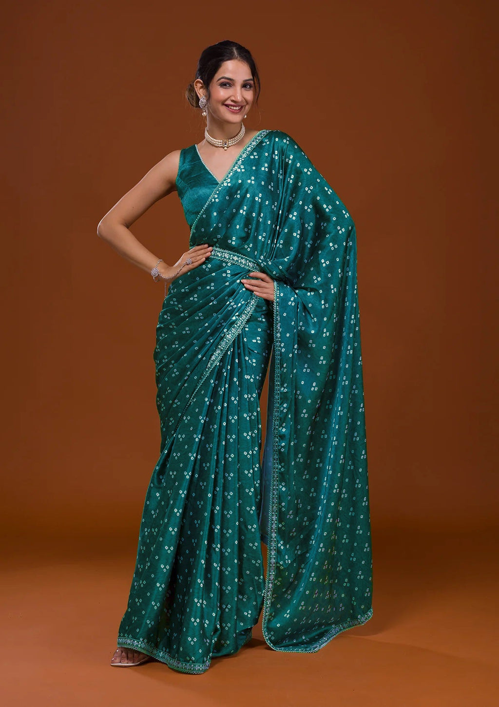 Vamika Aqua Blue Satin Sequins Embroidery Lace Saree | Grocsy