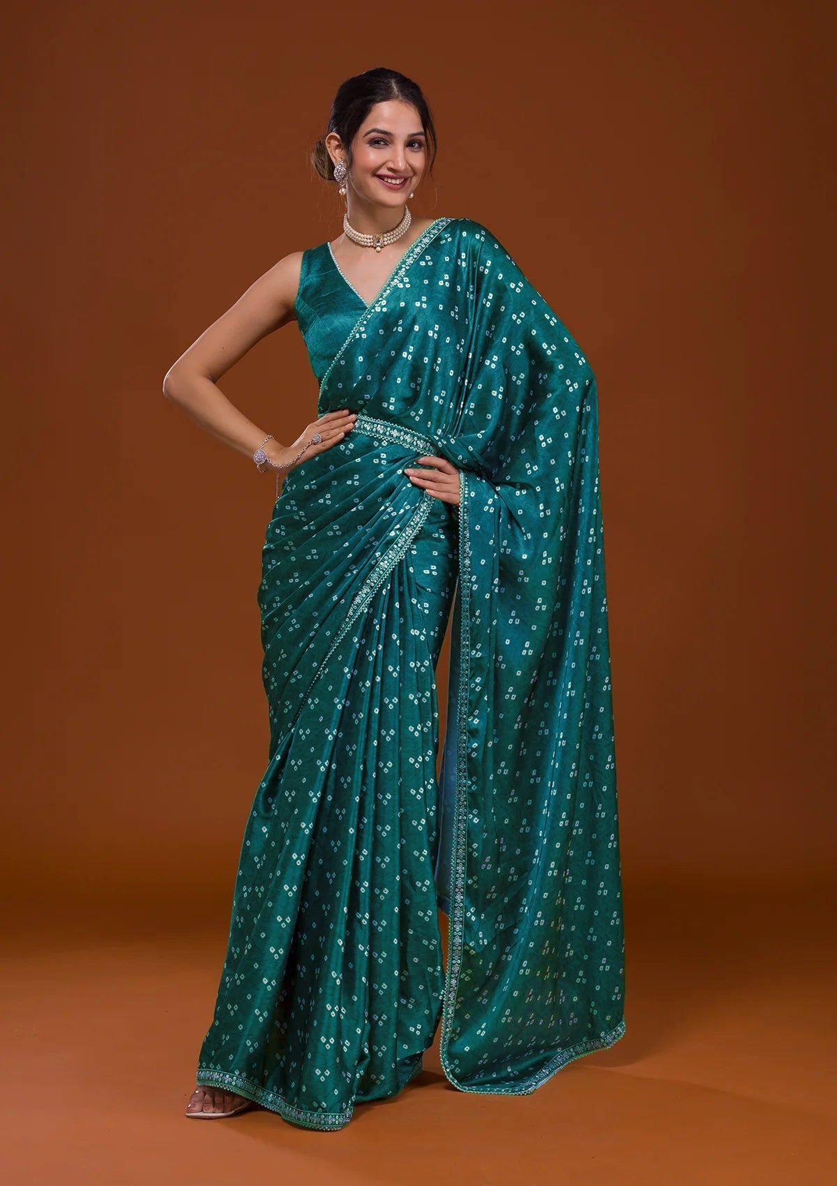 Vamika Aqua Blue Satin Sequins Embroidery Lace Saree | Grocsy