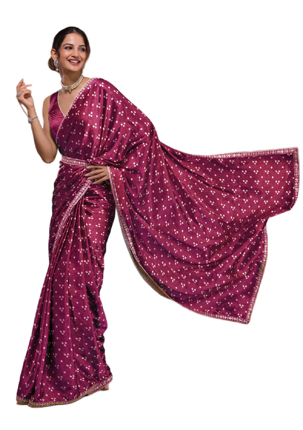 Vamika Pink Satin Sequins Embroidery Lace Saree | Grocsy