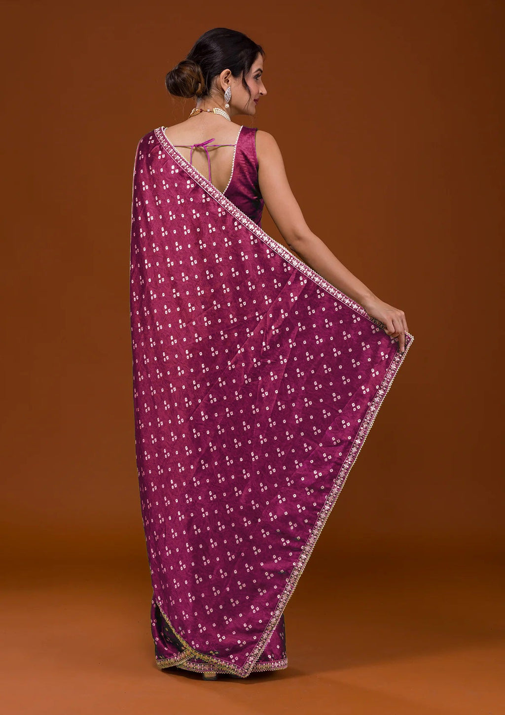 Vamika Pink Satin Sequins Embroidery Lace Saree | Grocsy