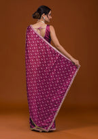 Vamika Pink Satin Sequins Embroidery Lace Saree | Grocsy