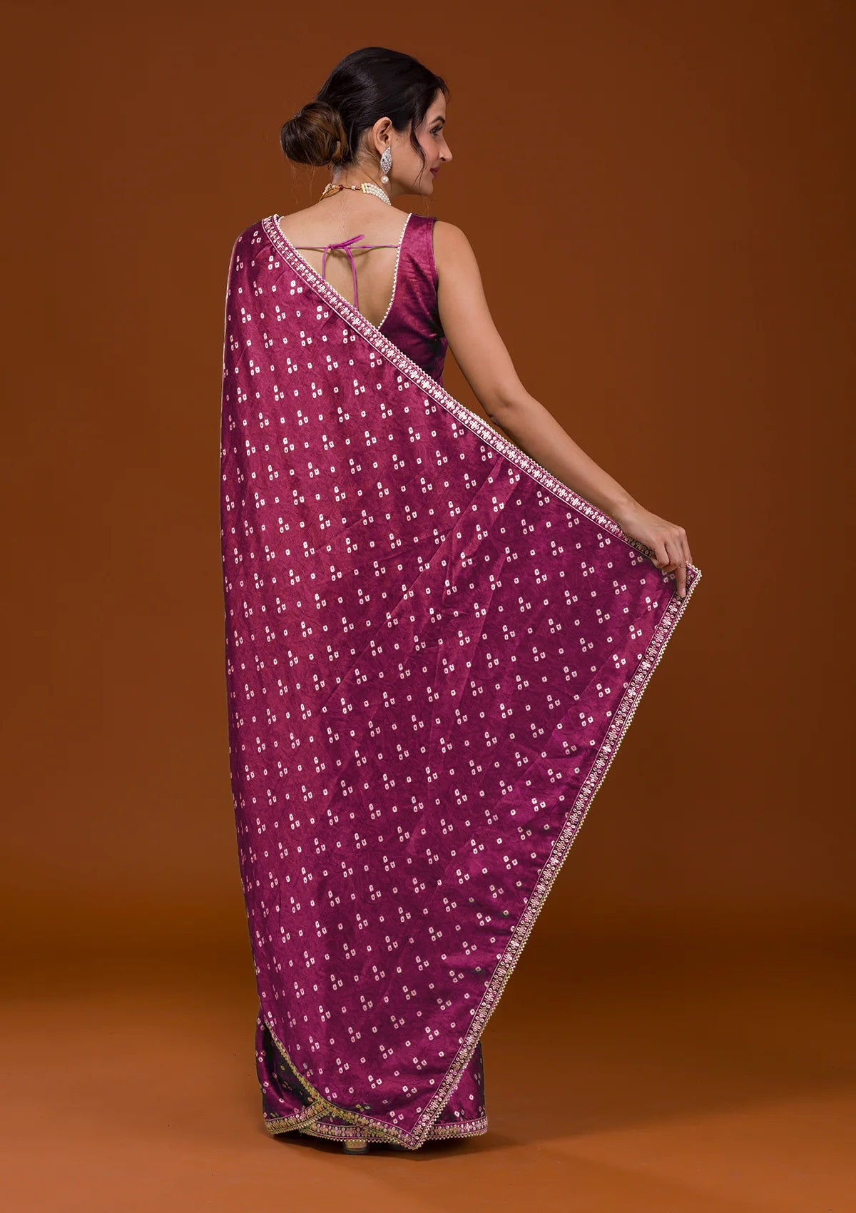 Vamika Pink Satin Sequins Embroidery Lace Saree | Grocsy