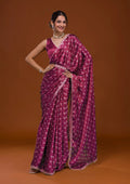 Vamika Pink Satin Sequins Embroidery Lace Saree | Grocsy