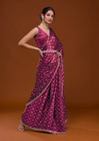 Vamika Pink Satin Sequins Embroidery Lace Saree | Grocsy