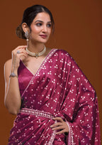 Vamika Pink Satin Sequins Embroidery Lace Saree | Grocsy