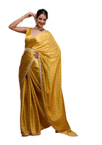 Vamika Yellow Satin Sequins Embroidery Lace Saree | Grocsy