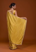 Vamika Yellow Satin Sequins Embroidery Lace Saree | Grocsy