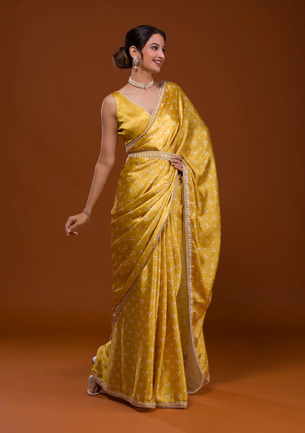 Vamika Yellow Satin Sequins Embroidery Lace Saree | Grocsy