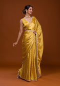 Vamika Yellow Satin Sequins Embroidery Lace Saree | Grocsy