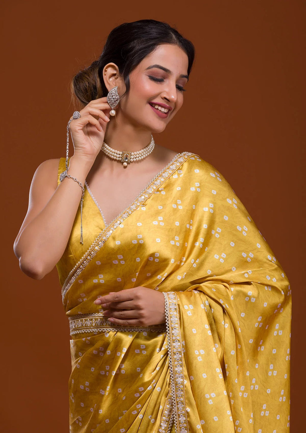 Vamika Yellow Satin Sequins Embroidery Lace Saree | Grocsy