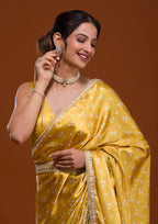 Vamika Yellow Satin Sequins Embroidery Lace Saree | Grocsy
