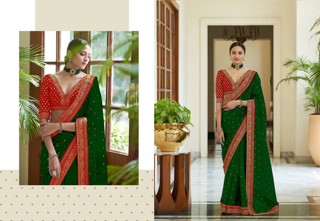 Vamika Green Royal Vichitra Silk Sequins,Coding And Thread Multi Work And Havy Work Border Saree | Grocsy