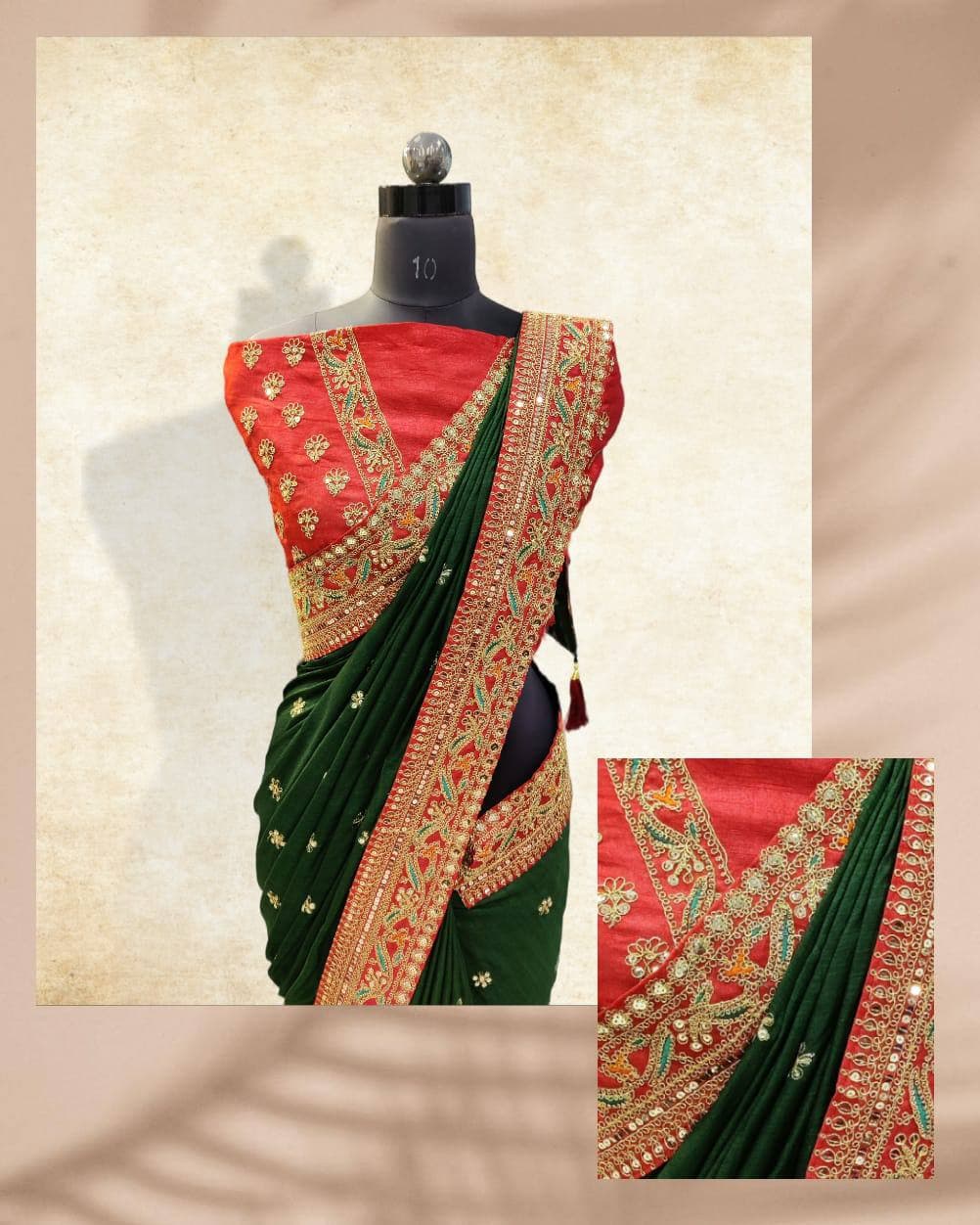 Vamika Green Royal Vichitra Silk Sequins,Coding And Thread Multi Work And Havy Work Border Saree | Grocsy
