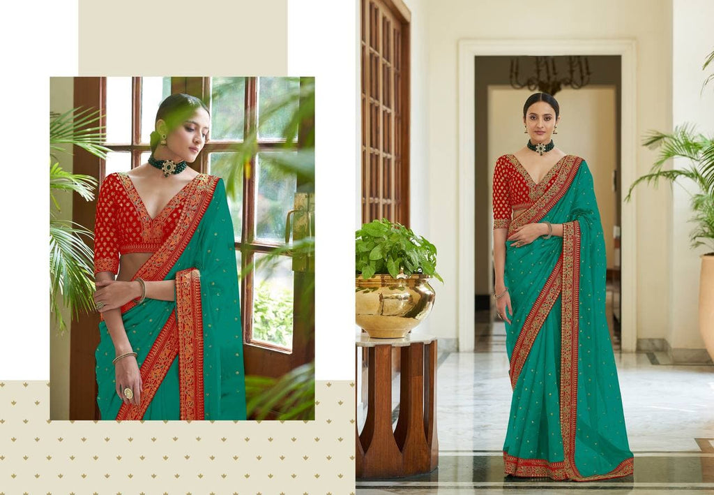 Vamika Sky Royal Vichitra Silk Sequins,Coding And Thread Multi Work And Havy Work Border Saree | Grocsy