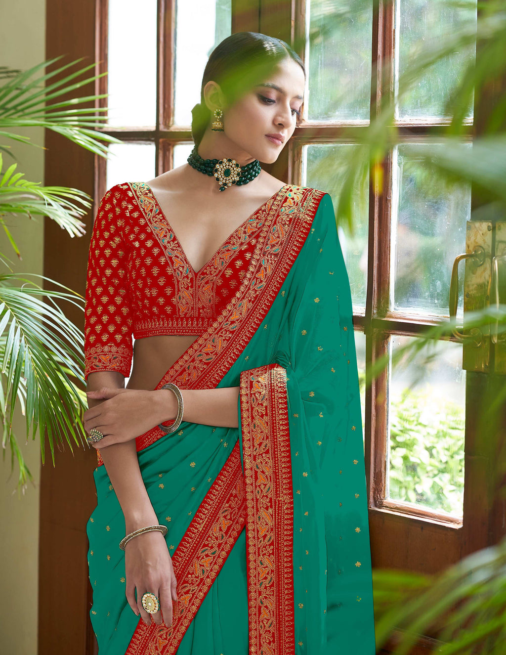 Vamika Sky Royal Vichitra Silk Sequins,Coding And Thread Multi Work And Havy Work Border Saree | Grocsy
