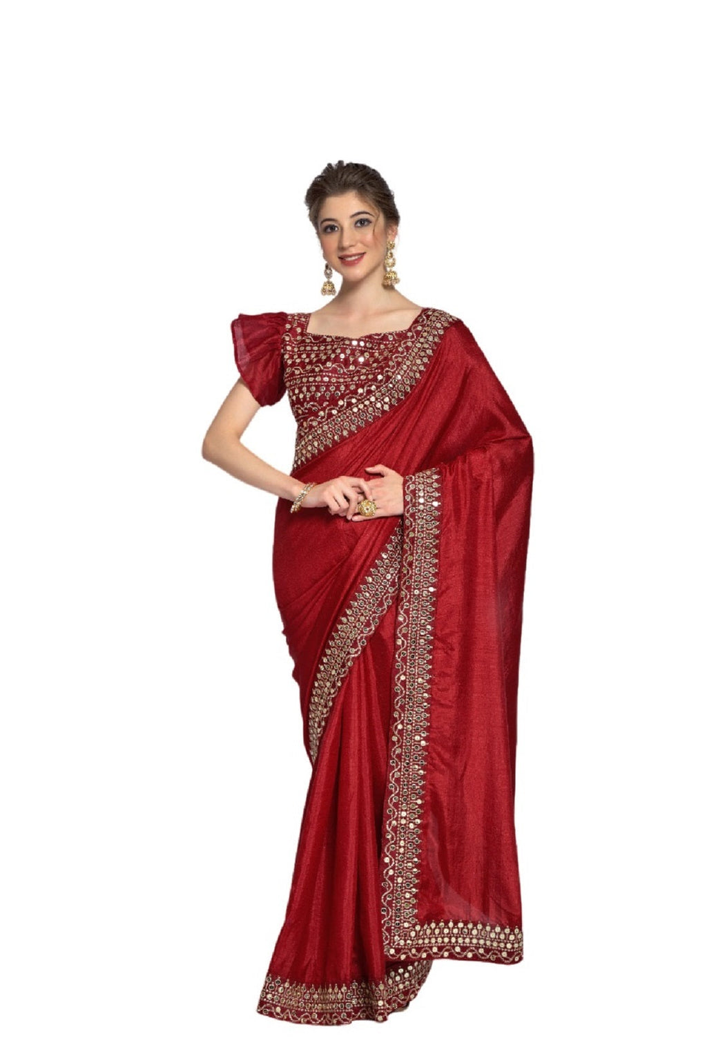 Vamika Maroon Bengalori Silk Embroidery With Sequence Work Saree | Grocsy