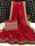 Vamika Maroon Bengalori Silk Embroidery With Sequence Work Saree | Grocsy