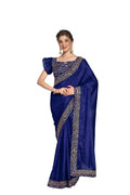 Vamika Blue Bengalori Silk Embroidery With Sequence Work Saree | Grocsy