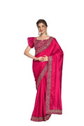 Vamika Pink Bengalori Silk Embroidery With Sequence Work Saree | Grocsy