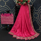 Vamika Pink Bengalori Silk Embroidery With Sequence Work Saree | Grocsy
